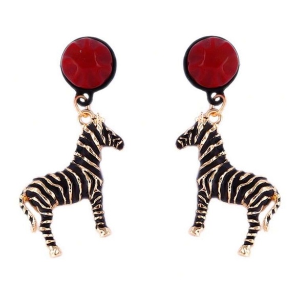 Zara Jewelry - ZAA Statement Zebra Drop Earrings with Red Stud Accent NWOT